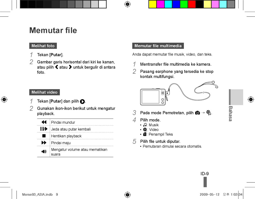 Samsung EC-ST10ZSBP/RU, EC-ST10ZABP/FR, EC-ST10ZSBP/IT manual ID-9, Melihat foto, Melihat video, Memutar file multimedia 