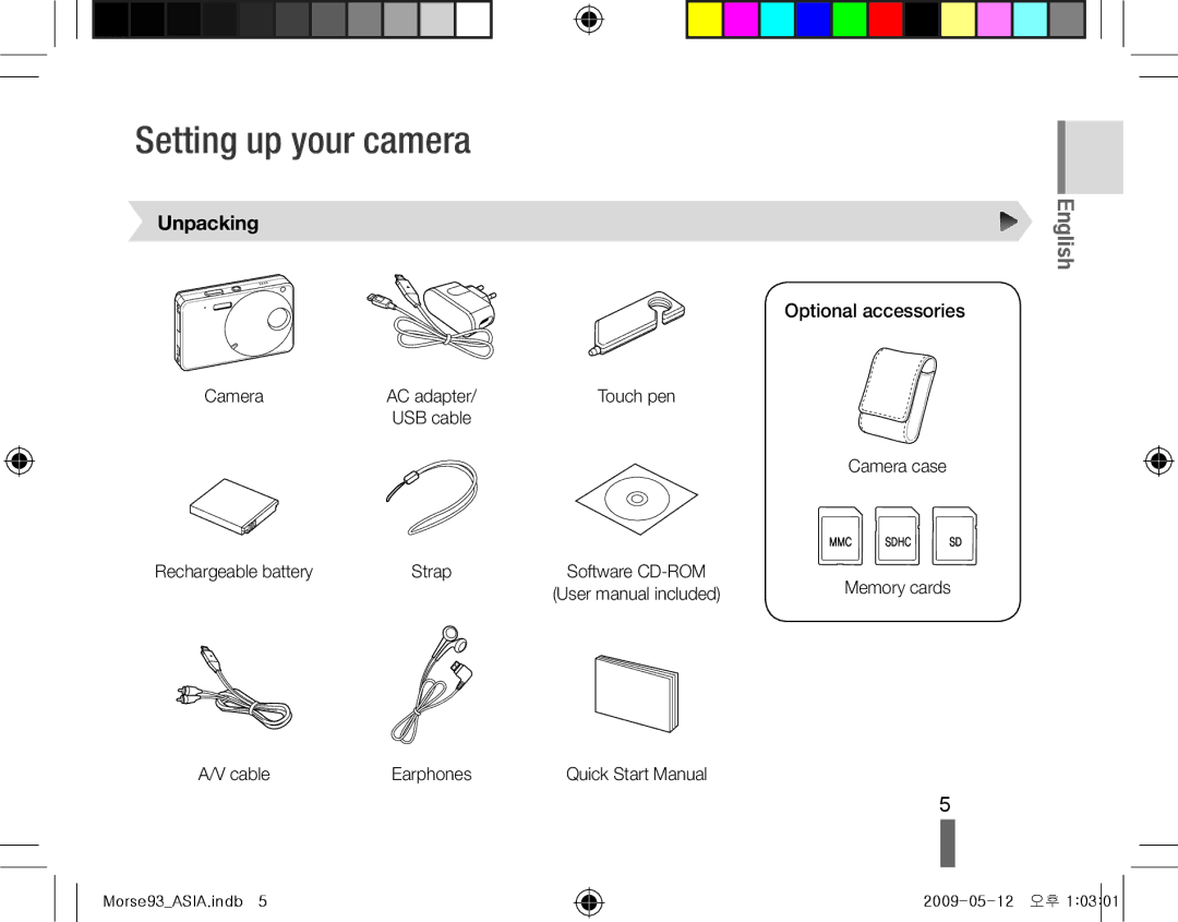 Samsung EC-ST10ZRBP/IT, EC-ST10ZABP/FR, EC-ST10ZSBP/IT manual Setting up your camera, Unpacking, Optional accessories 