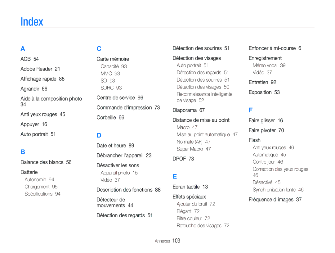 Samsung EC-ST10ZABP/FR manual Index 