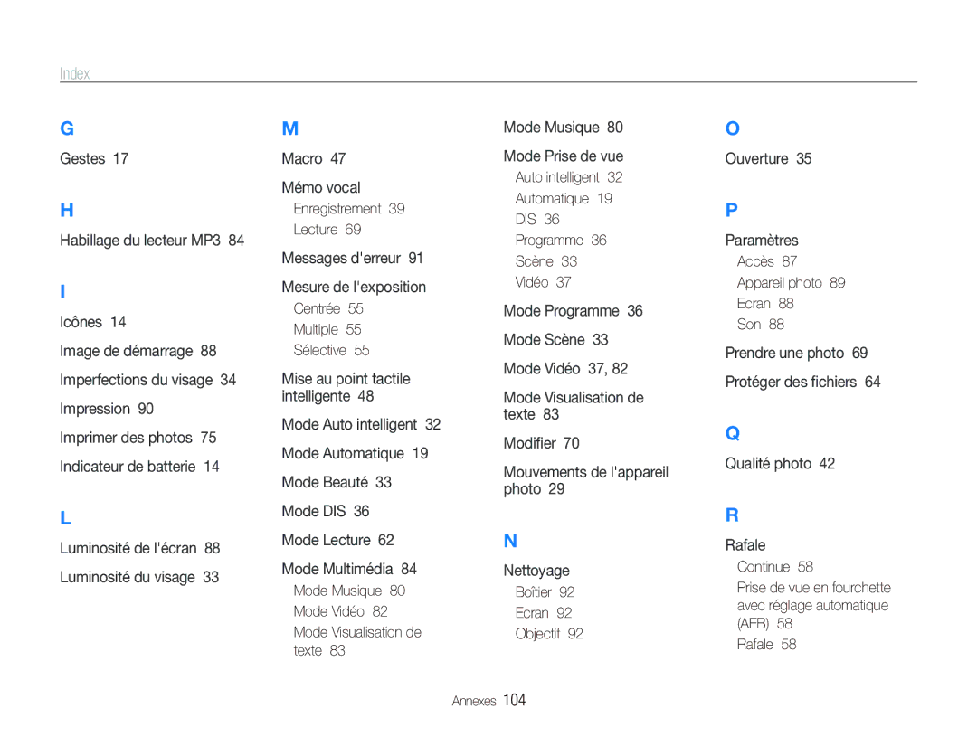 Samsung EC-ST10ZABP/FR manual Index 