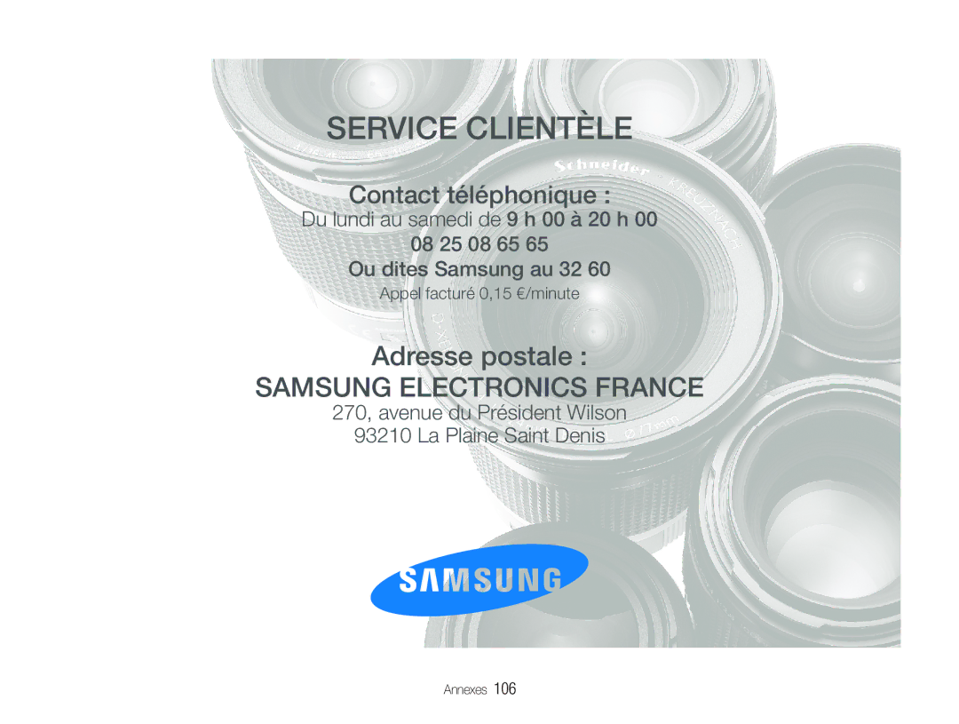 Samsung EC-ST10ZABP/FR manual Service Clientèle 