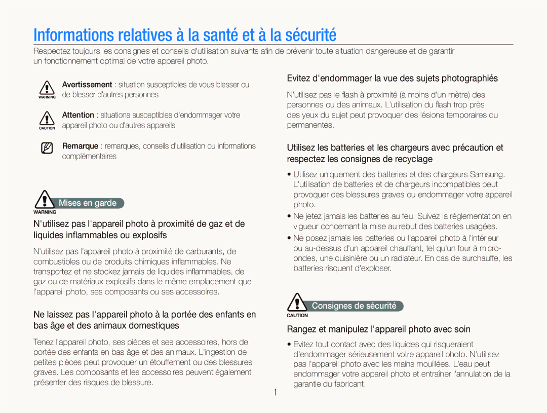 Samsung EC-ST10ZABP/FR Evitez dendommager la vue des sujets photographiés, Rangez et manipulez lappareil photo avec soin 