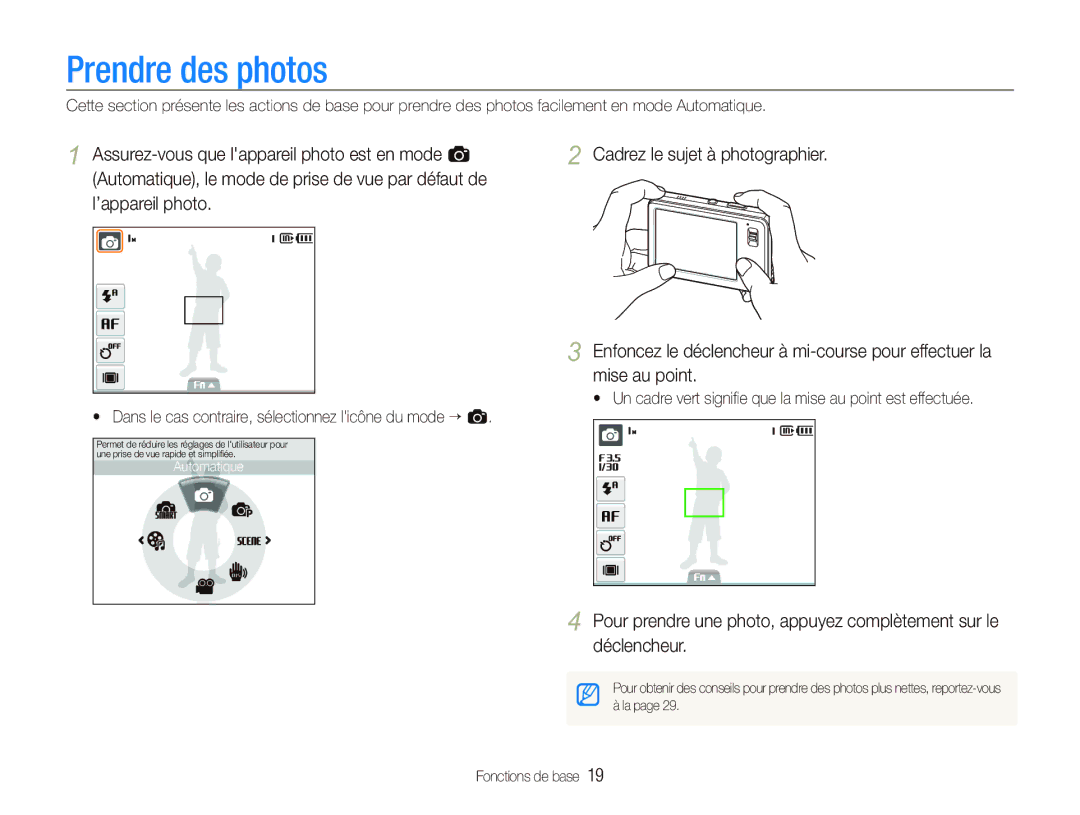 Samsung EC-ST10ZABP/FR manual Prendre des photos,  Dans le cas contraire, sélectionnez licône du mode ““a 