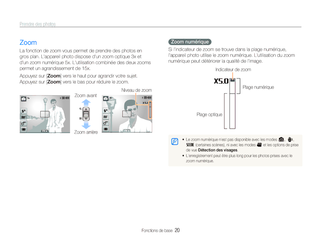 Samsung EC-ST10ZABP/FR manual Prendre des photos, Zoom numérique, Niveau de zoom Zoom avant Zoom arrière 