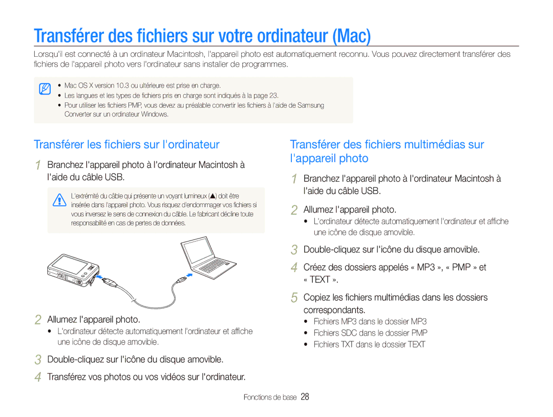 Samsung EC-ST10ZABP/FR manual Transférer des ﬁchiers sur votre ordinateur Mac, Transférer les ﬁchiers sur lordinateur 