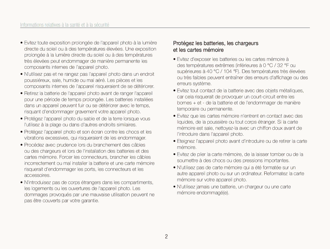 Samsung EC-ST10ZABP/FR manual Informations relatives à la santé et à la sécurité 