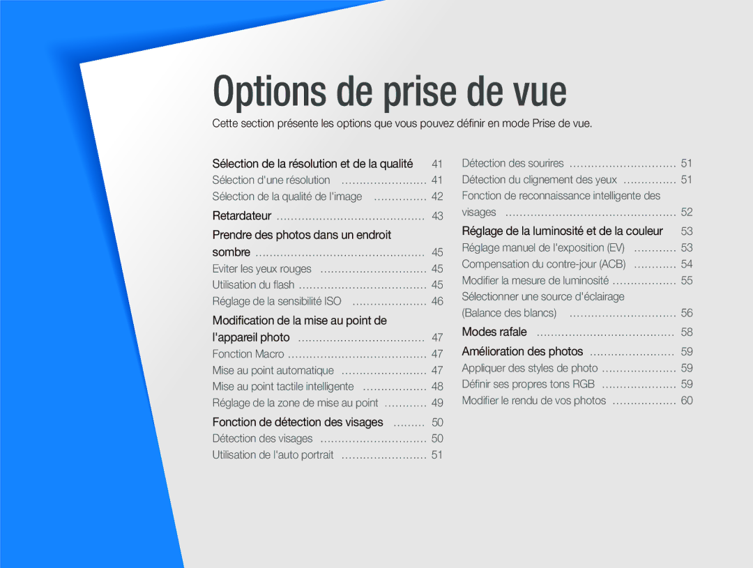 Samsung EC-ST10ZABP/FR manual Options de prise de vue 