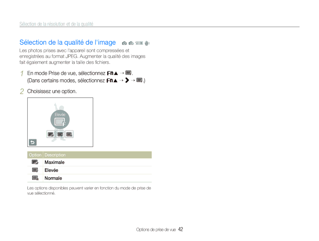 Samsung EC-ST10ZABP/FR manual Sélection de la qualité de limage a p s d, Sélection de la résolution et de la qualité 