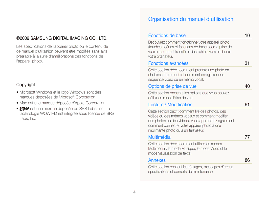 Samsung EC-ST10ZABP/FR manual Organisation du manuel dutilisation, Copyright, Votre ordinateur, Déﬁnir en mode Prise de vue 