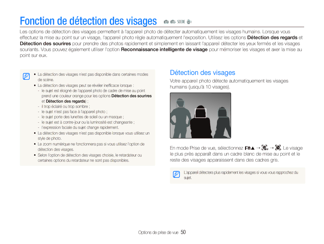 Samsung EC-ST10ZABP/FR manual Fonction de détection des visages a p s d, Détection des visages 