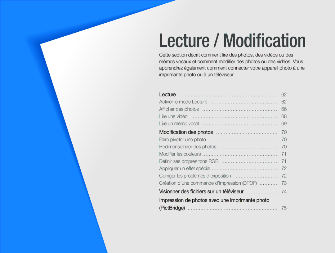 Samsung EC-ST10ZABP/FR manual Lecture / Modiﬁcation 