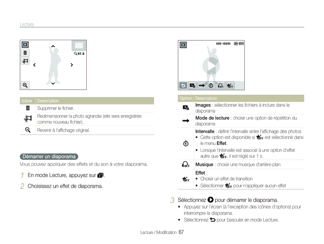 Samsung EC-ST10ZABP/FR manual Sélectionnez pour démarrer le diaporama, Démarrer un diaporama 