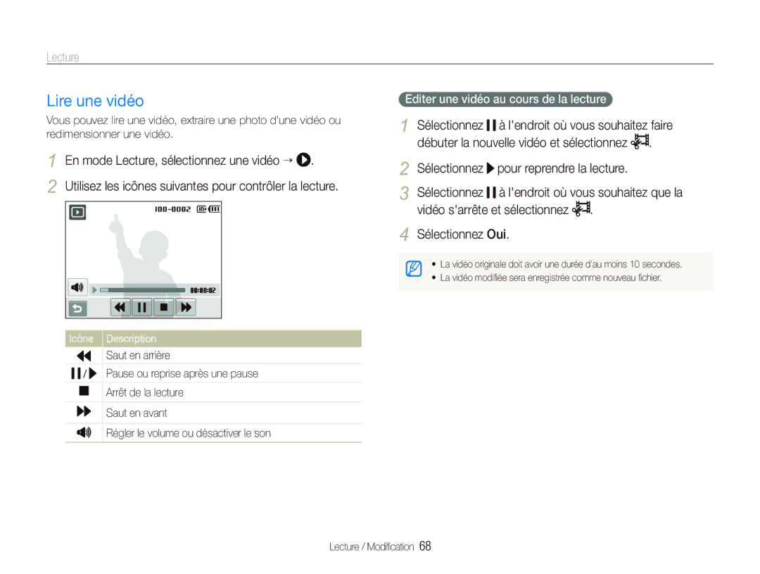 Samsung EC-ST10ZABP/FR manual Lire une vidéo, En mode Lecture, sélectionnez une vidéo “, Sélectionnez Oui 