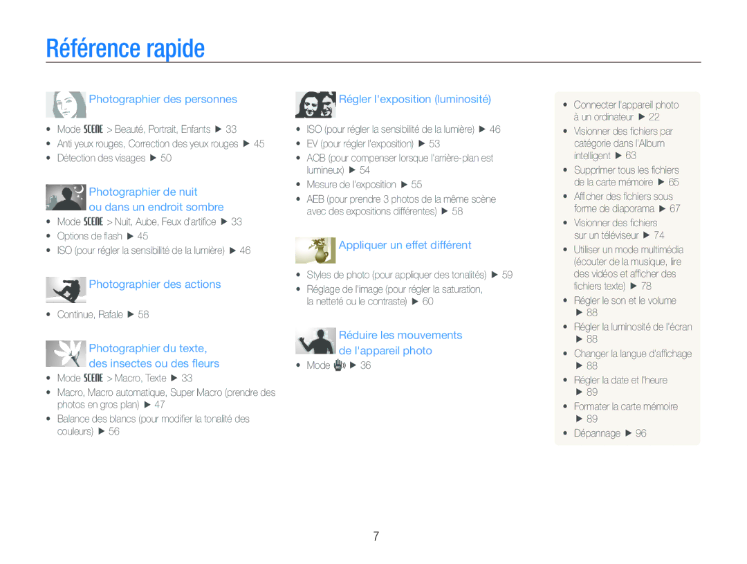 Samsung EC-ST10ZABP/FR manual Référence rapide, Photographier des personnes 