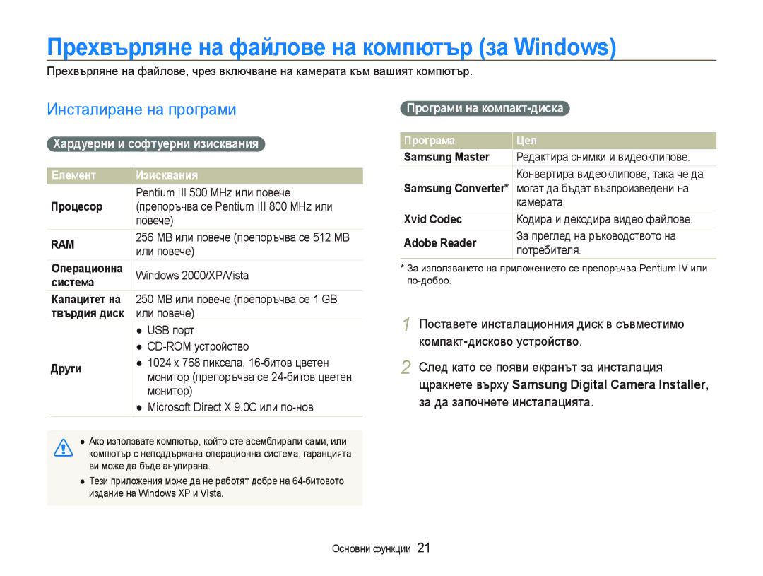 Samsung EC-ST10ZRBP/E3 Пɪɟɯвъɪлянɟ нɚ фɚɣлɨвɟ нɚ кɨмпютъɪ ɡɚ Windows, Инсталиране на програми, Пɪɨгɪɚми нɚ кɨмпɚкт-диɫкɚ 