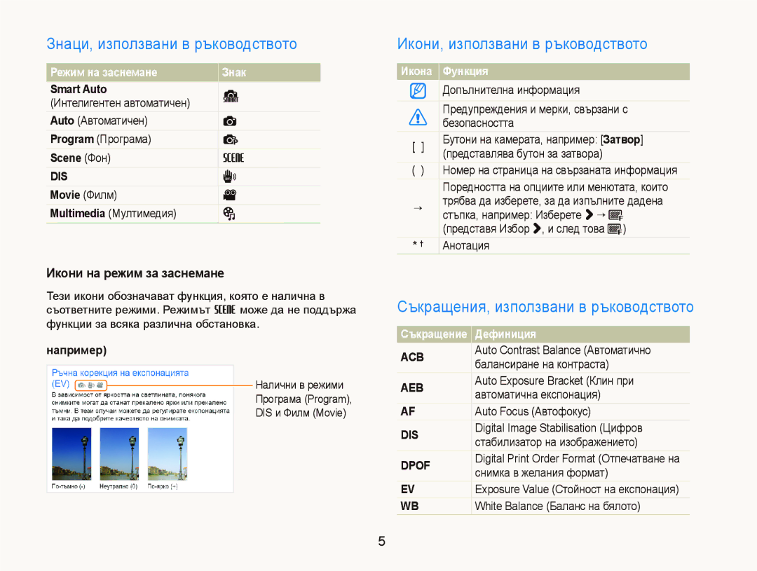 Samsung EC-ST10ZRBP/E3 manual Знаци, използвани в ръководството, Икони, използвани в ръководството 