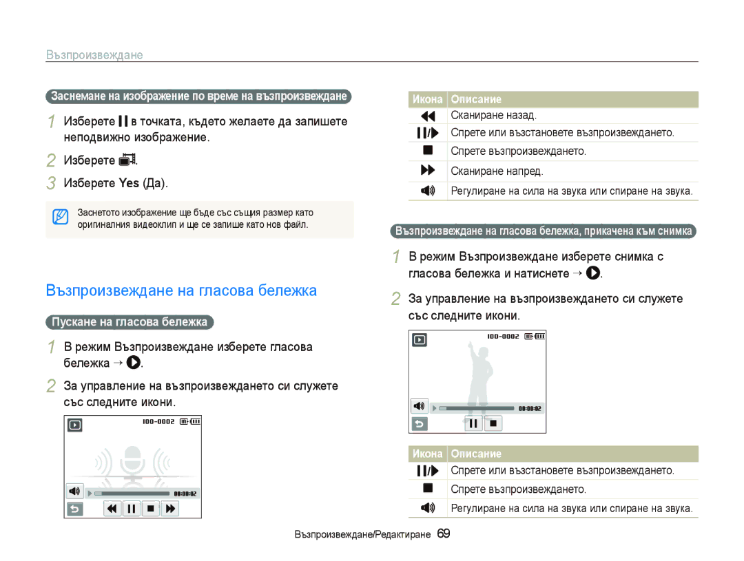 Samsung EC-ST10ZRBP/E3 manual Възпроизвеждане на гласова бележка, Зɚɫнɟмɚнɟ нɚ иɡɨбɪɚжɟниɟ пɨ вɪɟмɟ нɚ въɡпɪɨиɡвɟждɚнɟ 