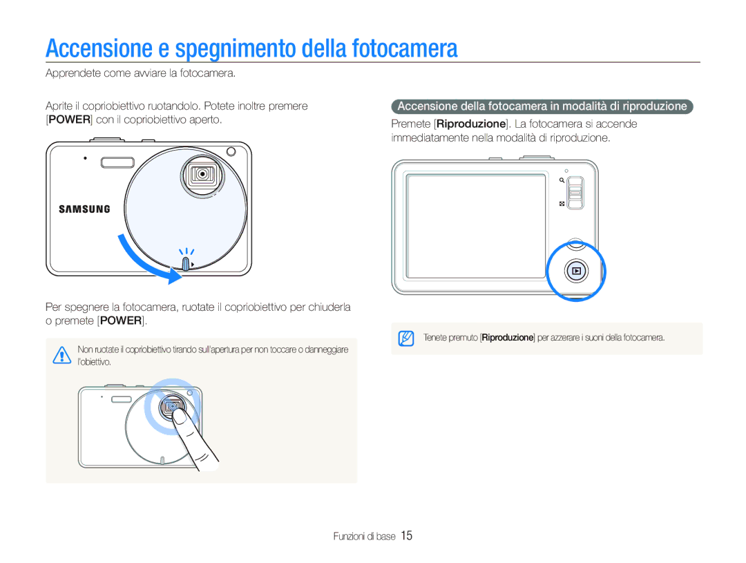 Samsung EC-ST10ZBBP/IT Accensione e spegnimento della fotocamera, Accensione della fotocamera in modalità di riproduzione 