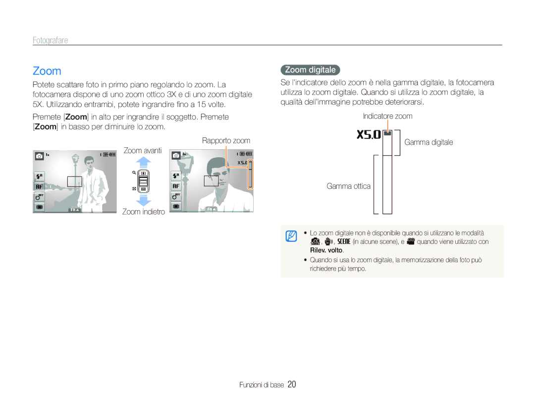 Samsung EC-ST10ZBBP/IT, EC-ST10ZSBP/IT, EC-ST10ZSBA/IT, EC-ST10ZABA/IT, EC-ST10ZRBP/IT manual Fotografare, Zoom digitale 