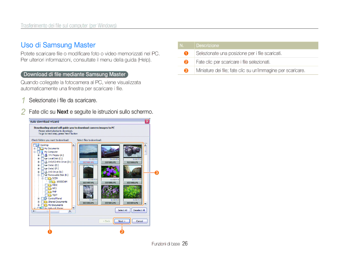 Samsung EC-ST10ZSBA/IT, EC-ST10ZSBP/IT, EC-ST10ZBBP/IT manual Uso di Samsung Master, Download di ﬁle mediante Samsung Master 