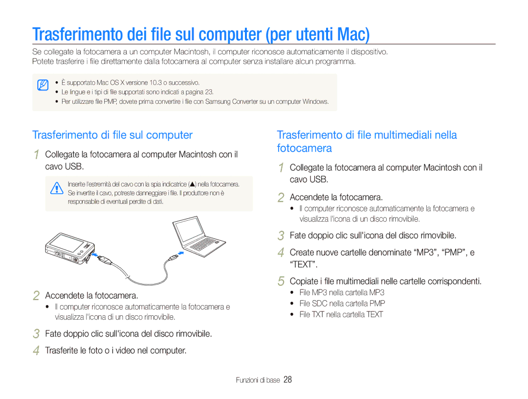 Samsung EC-ST10ZRBP/IT manual Trasferimento dei ﬁle sul computer per utenti Mac, Trasferimento di ﬁle sul computer 