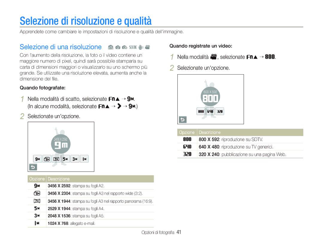 Samsung EC-ST10ZSBA/IT, EC-ST10ZSBP/IT manual Selezione di risoluzione e qualità, Selezione di una risoluzione S a p s d 