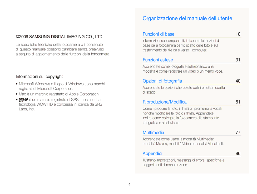 Samsung EC-ST10ZSBP/IT, EC-ST10ZBBP/IT, EC-ST10ZSBA/IT Organizzazione del manuale dellutente, Informazioni sul copyright 