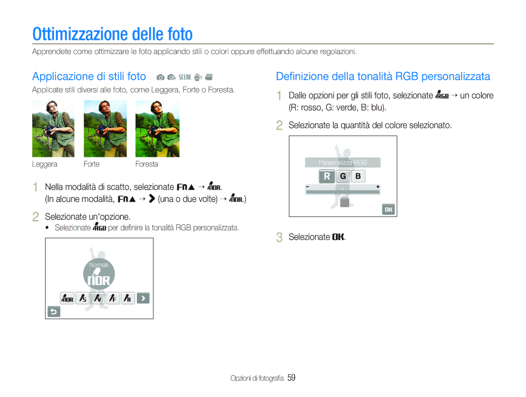 Samsung EC-ST10ZSBP/IT, EC-ST10ZBBP/IT, EC-ST10ZSBA/IT manual Ottimizzazione delle foto, Applicazione di stili foto a p s d 