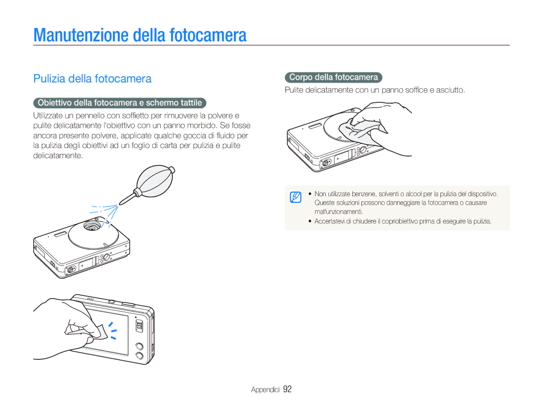 Samsung EC-ST10ZABA/IT, EC-ST10ZSBP/IT Manutenzione della fotocamera, Pulizia della fotocamera, Corpo della fotocamera 