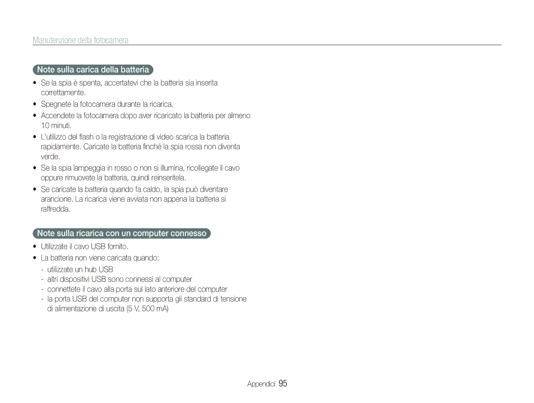 Samsung EC-ST10ZBBP/IT, EC-ST10ZSBP/IT, EC-ST10ZSBA/IT, EC-ST10ZABA/IT, EC-ST10ZRBP/IT manual Manutenzione della fotocamera 