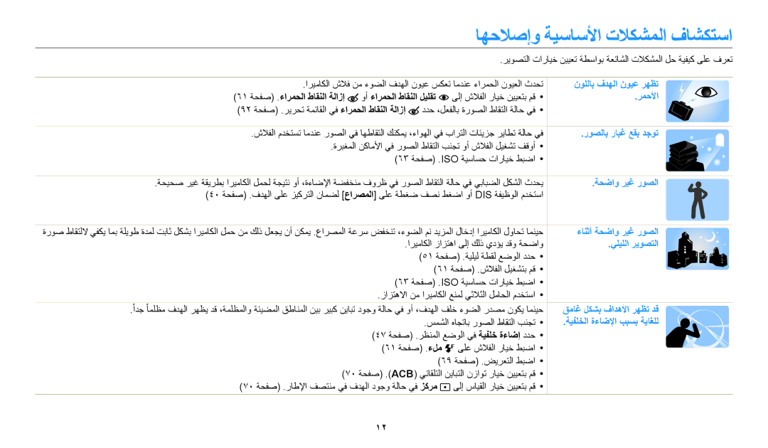 Samsung EC-ST150FDPBM3 manual اهحلاصإو ةيساسلأا تلاكشملا فاشكتسا, 61 ةحفص .ءارمحلا طاقنلا ةلازإ وأ ءارمحلا طاقنلا ليلقت 