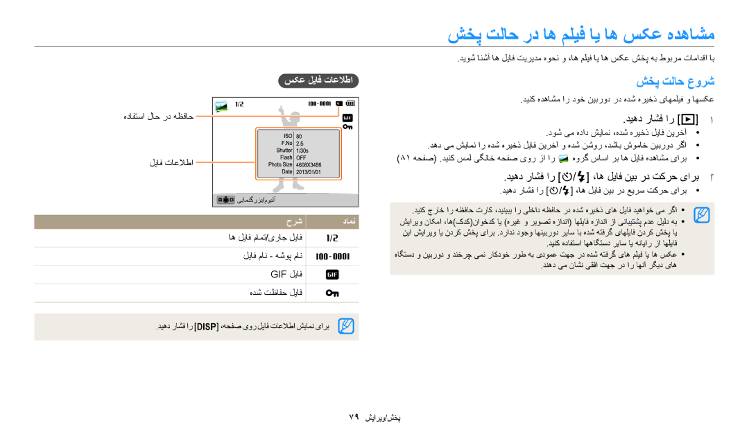 Samsung EC-ST150FBDPSA manual شخپ تلاح رد اه ملیف ای اه سکع هدهاشم, شخپ تلاح عورش, دیهد راشف ار P1, سکع لیاف تاعلاطا 