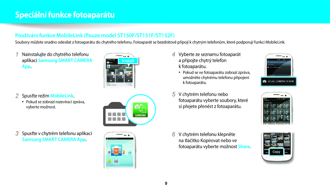 Samsung EC-ST72ZZBPRE3, EC-ST150FBPWE3, EC-ST72ZZBPLE3 manual Nainstalujte do chytrého telefonu, Spusťte režim MobileLink 