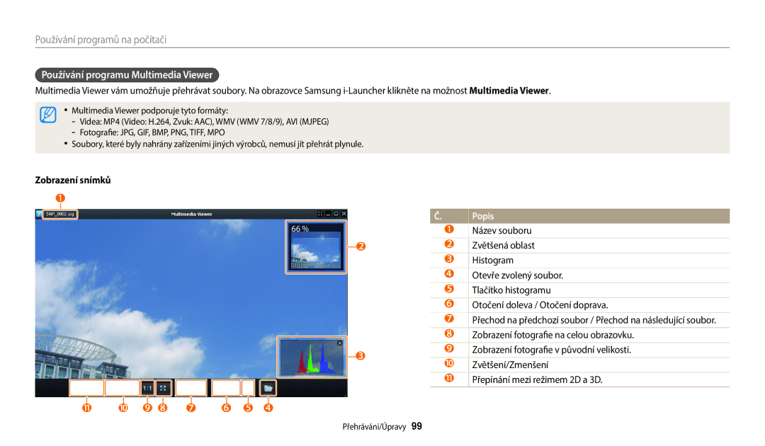 Samsung EC-ST72ZZBPBE3, EC-ST150FBPWE3 manual Používání programu Multimedia Viewer, Zobrazení snímků, Název souboru 