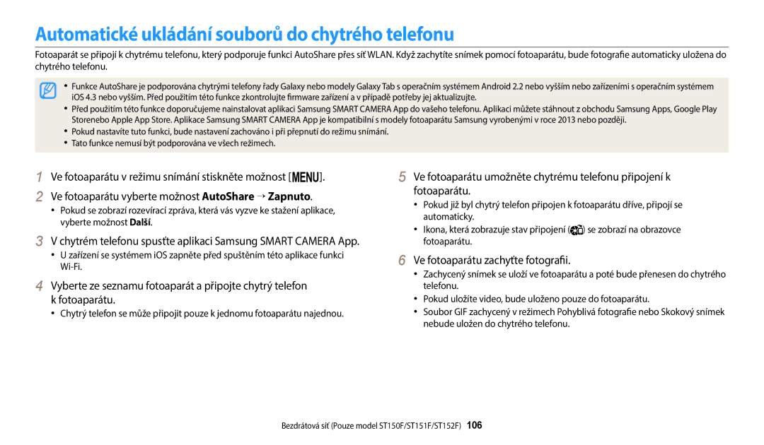 Samsung EC-ST150FBPSE3 manual Automatické ukládání souborů do chytrého telefonu, Ve fotoaparátu zachyťte fotografii 