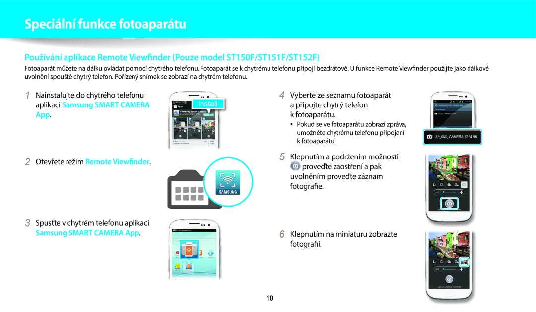 Samsung EC-ST150FBPSE3, EC-ST150FBPWE3, EC-ST72ZZBPLE3, EC-ST72ZZBPRE3, EC-ST72ZZBPBE3 manual Speciální﻿funkce fotoaparátu 