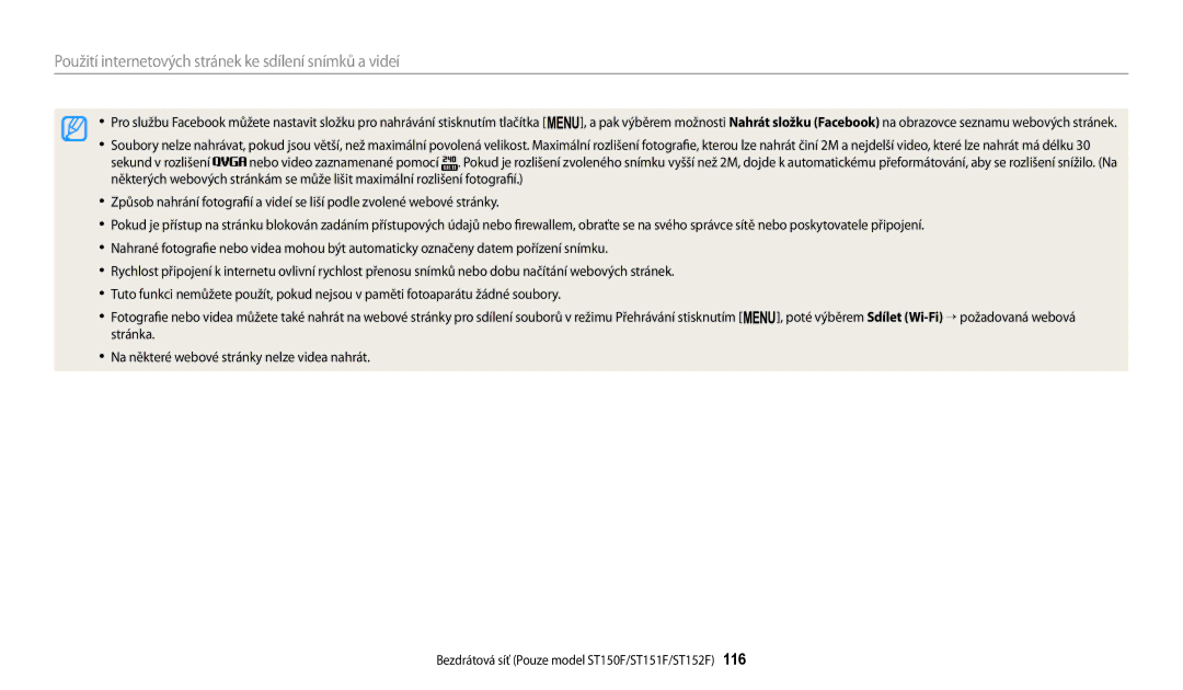 Samsung EC-ST150FBPBE3, EC-ST150FBPWE3, EC-ST72ZZBPLE3 manual Použití internetových stránek ke sdílení snímků a videí 