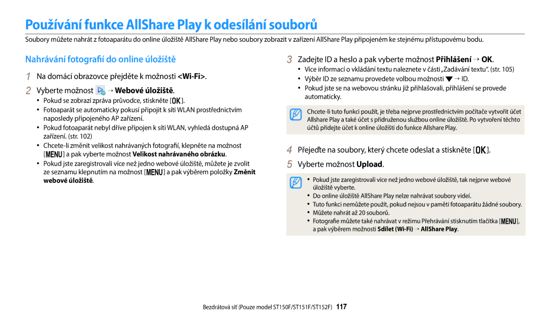 Samsung EC-ST72ZZBPWE3 Používání funkce AllShare Play k odesílání souborů, Nahrávání fotografií do online úložiště, → Id 