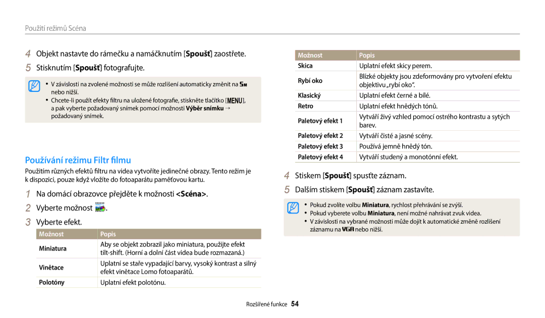 Samsung EC-ST150FBPPE3 manual Používání režimu Filtr filmu, Efekt vinětace Lomo fotoaparátů, Uplatní efekt polotónu, Barev 