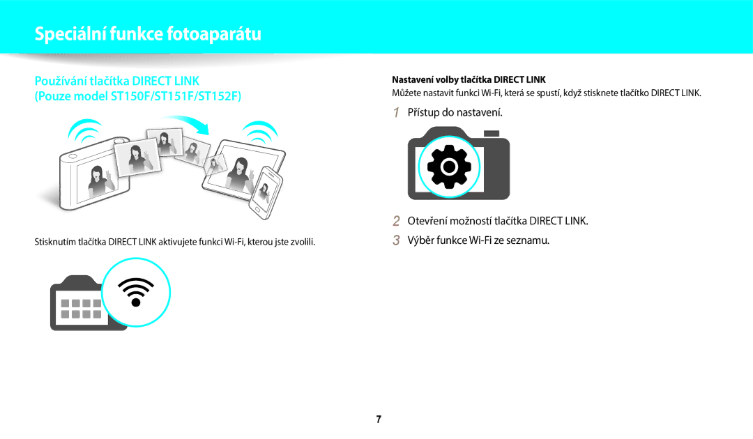 Samsung EC-ST150FBPWE3, EC-ST72ZZBPLE3, EC-ST72ZZBPRE3 Speciální funkce fotoaparátu, Nastavení volby tlačítka Direct Link 