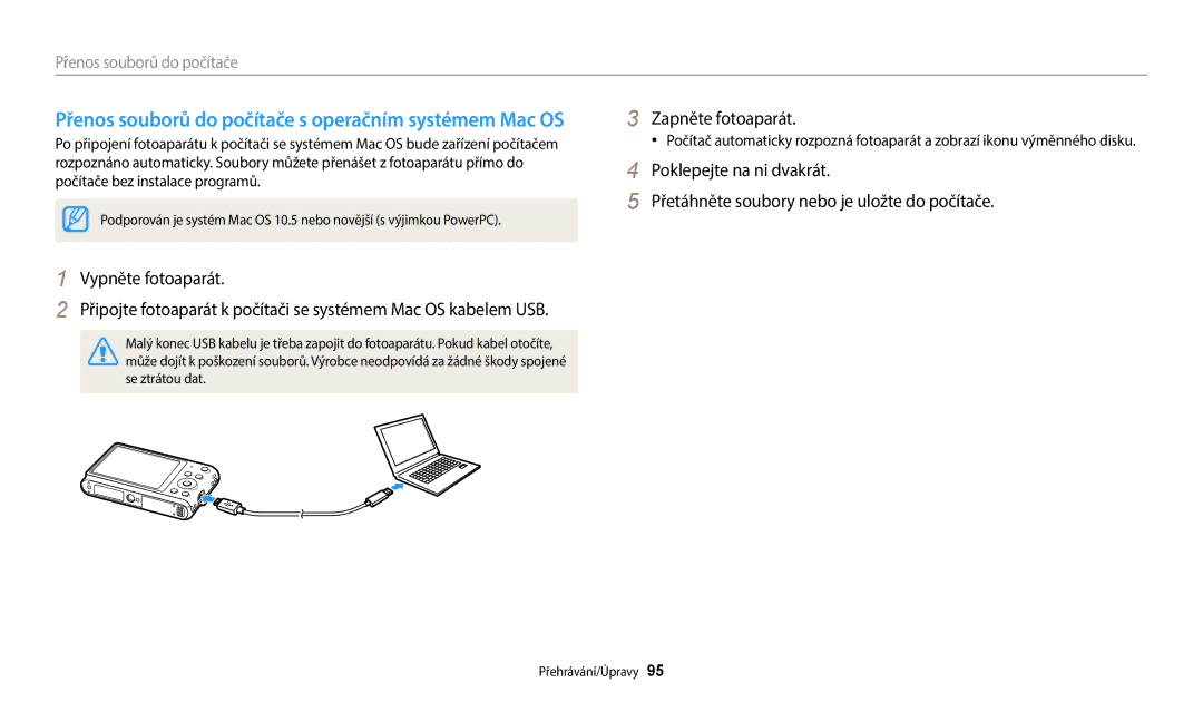 Samsung EC-ST150FBPWE3, EC-ST72ZZBPLE3 manual Přenos souborů do počítače s operačním systémem Mac OS, Vypněte fotoaparát 