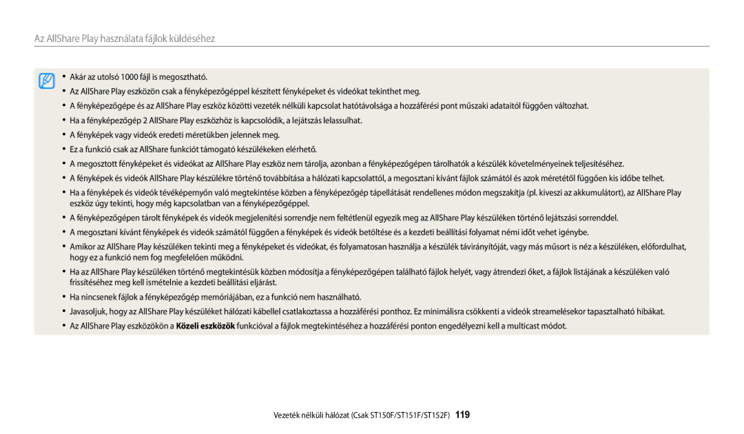 Samsung EC-ST150FBPWE2, EC-ST150FBPWE3, EC-ST72ZZBPLE3, EC-ST72ZZBPRE3 manual Az AllShare Play használata fájlok küldéséhez 