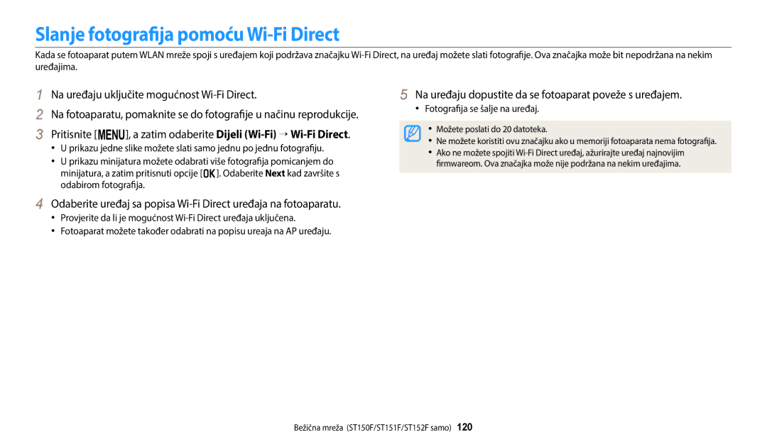 Samsung EC-ST72ZZBPLE3, EC-ST150FBPWE3 Slanje fotografija pomoću Wi-Fi Direct, Na uređaju uključite mogućnost Wi-Fi Direct 