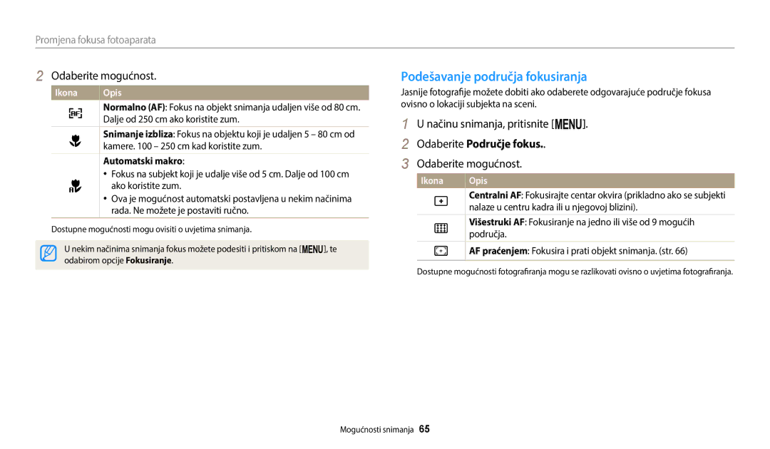 Samsung EC-ST72ZZBPRE3, EC-ST150FBPWE3 manual Podešavanje područja fokusiranja, Odaberite Područje fokus, Automatski makro 