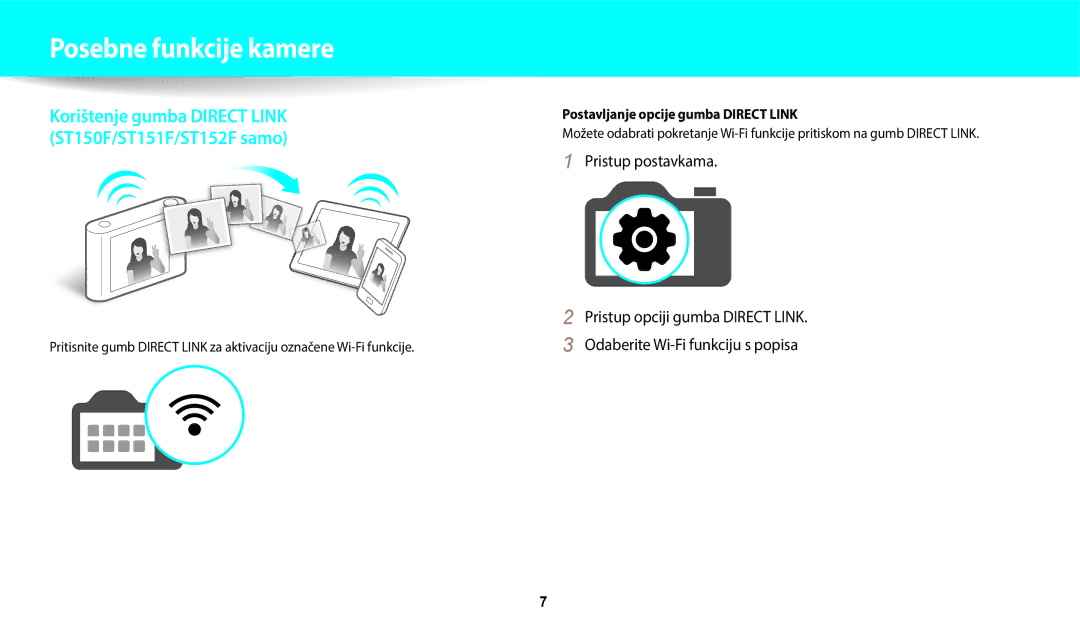 Samsung EC-ST150FBPWE3, EC-ST72ZZBPLE3, EC-ST72ZZBPRE3 manual Posebne funkcije kamere, Postavljanje opcije gumba Direct Link 