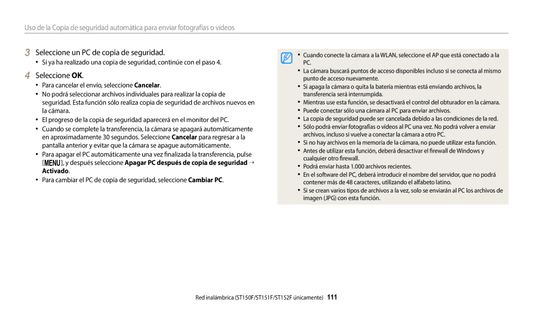 Samsung EC-ST152FBDWE1, EC-ST72ZZBPWE1, EC-ST150FBPBE1, EC-ST150FBPWE1 Seleccione un PC de copia de seguridad, Seleccione OK 