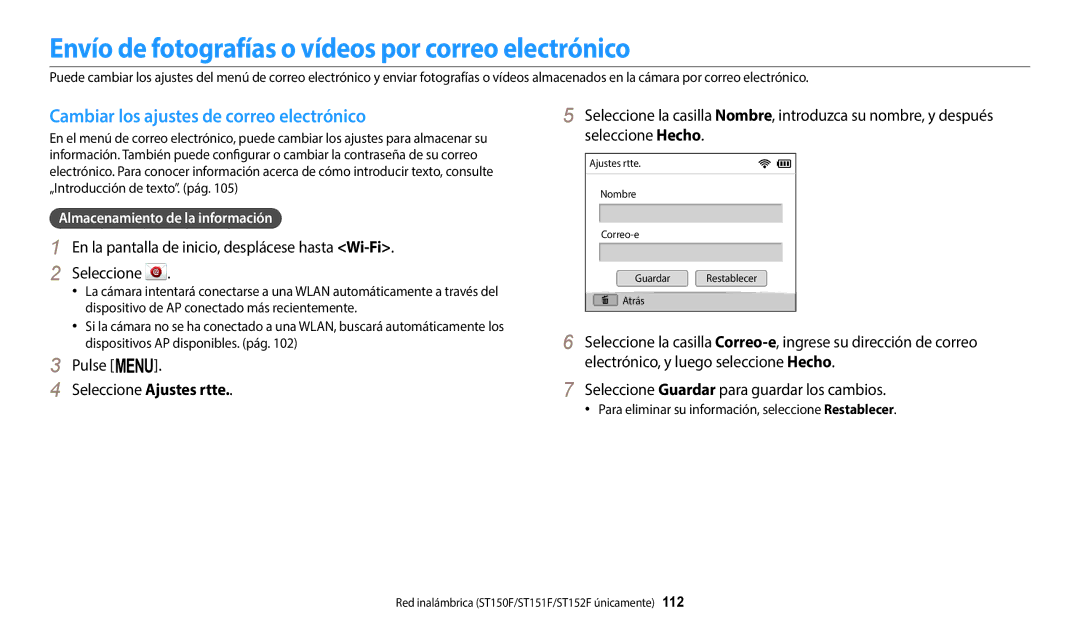 Samsung EC-ST72ZZBPWE1 Envío de fotografías o vídeos por correo electrónico, Cambiar los ajustes de correo electrónico 