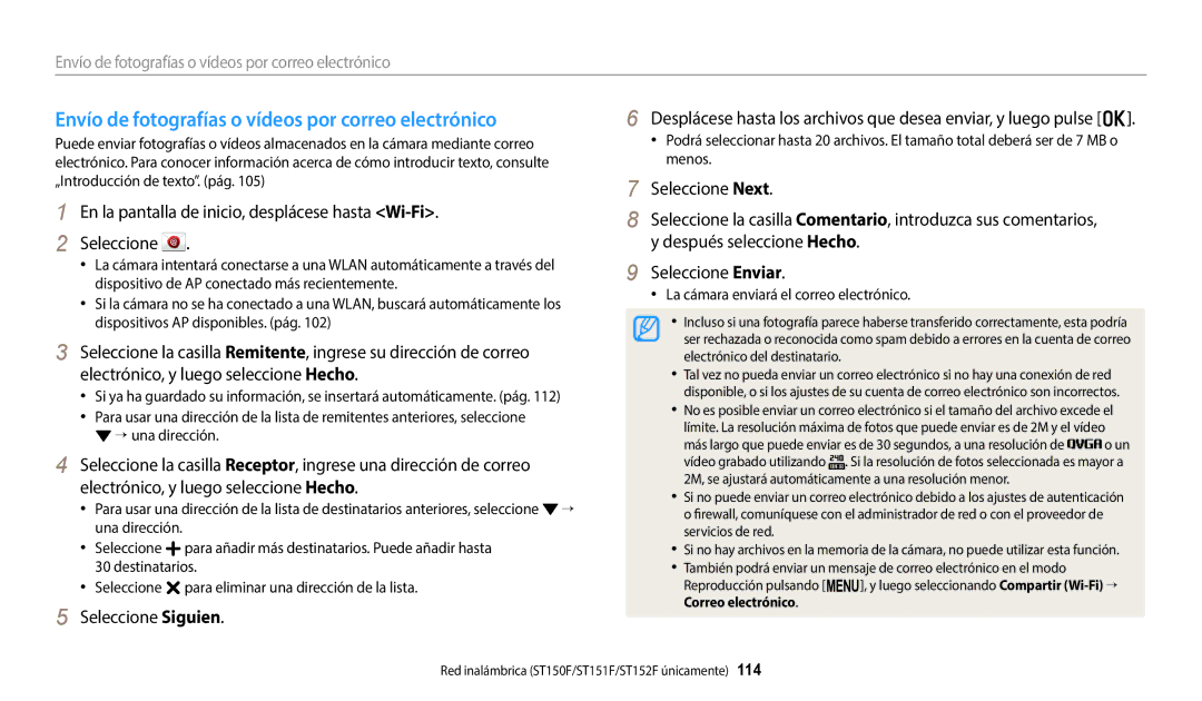 Samsung EC-ST150FBPWE1, EC-ST152FBDWE1 manual Envío de fotografías o vídeos por correo electrónico, Seleccione Siguien 