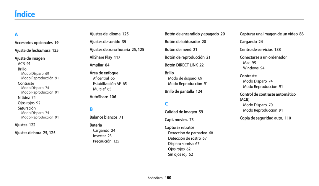 Samsung EC-ST152FBDPE1, EC-ST152FBDWE1, EC-ST72ZZBPWE1, EC-ST150FBPBE1, EC-ST150FBPWE1, EC-ST152FBDBE1, EC-ST72ZZBPLE1 Índice 