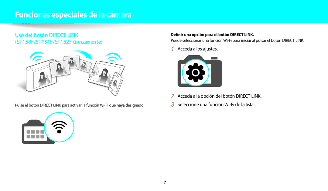 Samsung EC-ST72ZZBPRIL, EC-ST152FBDWE1 Funciones especiales de la cámara, Definir una opción para el botón Direct Link 